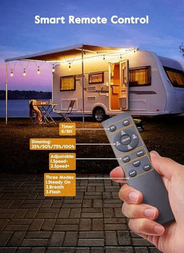Brightown 82FT Outdoor String Lights - 25 LED Bulbs Patio Lights with Remote, Timer, Dimmable, Waterproof Connectable