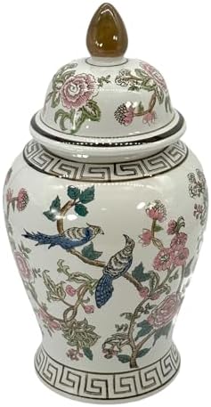 Galt International Partridge Bird Floral Chinoiserie Ceramic Temple Jar 18" w/Lid - Ginger Jar Home & Kitchen Decor for