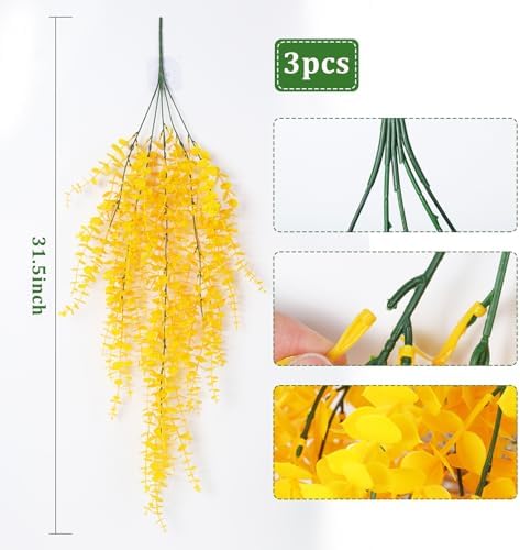 RECUTMS 3Pcs Fake Eucalyptus Vines Hanging Plants Yellow Fall Decor