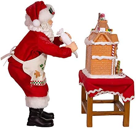Kurt Adler 10.5-Inch Battery-Operated Fabriche Santa Decorating LED Gingerbread House Table Piece (JEL1203)