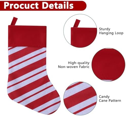 24 Pack Candy Cane Christmas Stockings, 19 Inches Red and White Christmas Stockings for Family Christmas Holiday Decorations
