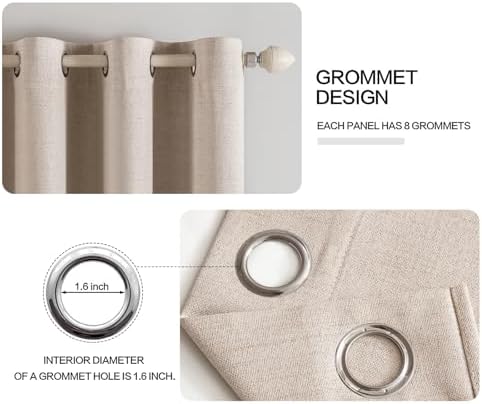 MIULEE 100% Blackout Linen Curtains for Bedroom 52x120 Inches Natural Beige