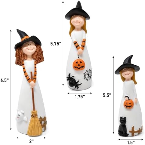 Halloween Witches Figurine Tabletop Decor Set of 3 Resin Shelf Sitter