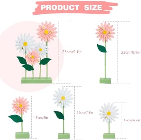 SUNBEAUTY 8PCS Daisy Felt Centerpieces for Tables Pink White Flower Birthday Party Daisy Birthday Decorations Spring Floral Table Centerpieces for Girl Birthday Baby Shower Garden Easter Party