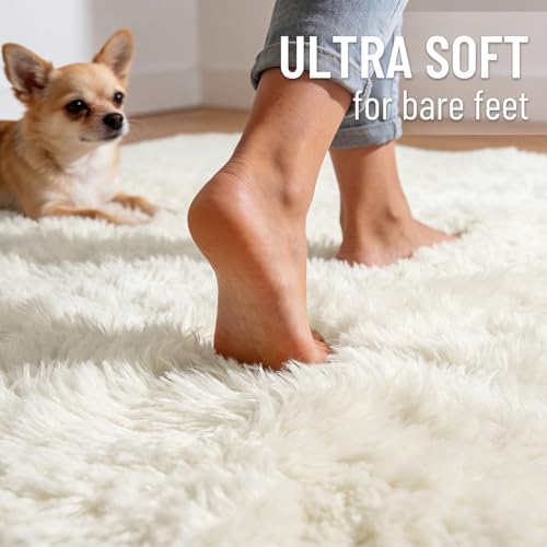 OLANLY 3x5 Machine Washable Small Bedside Rug, Soft Fluffy Shaggy Rugs for Living Room, Bedroom, Indoor Floor Carpet