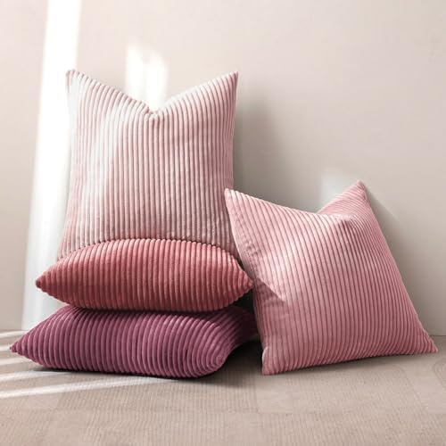 MIULEE Soft Corduroy Decorative Throw Pillow Covers Purple Pink 20x20