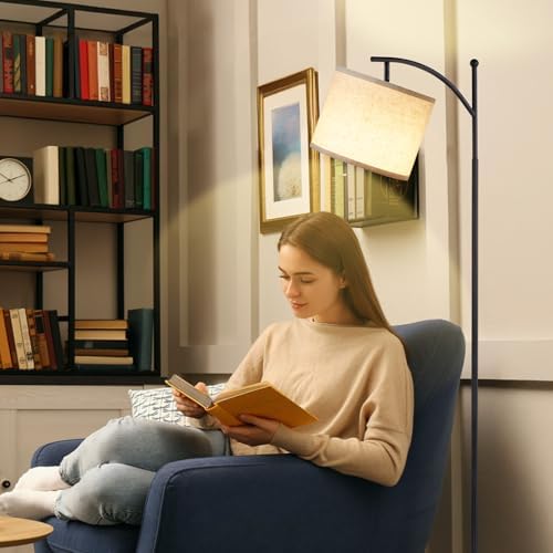 Ambimall Floor Lamps with Smart Light Bulb, RGB + Color Temperatures Bright Dimmable Smart Floor lamp(White Shade &