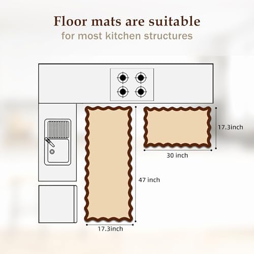 Arenarug Scalloped Kitchen Mats for Floor, Terracota Kitchen Rugs Set of 2