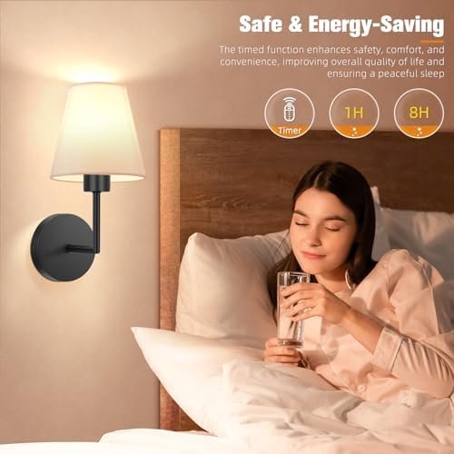 NIORSUN 13.8 inch Battery Operated Wall Sconce Set of 2,Black Rechargeable Wall Lights with 10400mAh Dimmable