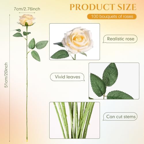 Jexine 100 Pcs Artificial Roses Flowers Bulk, Champagne