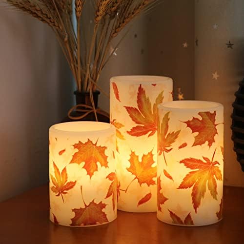GenSwin Maple Leaf Glass Flameless Candles Battery Operated Remote Timer