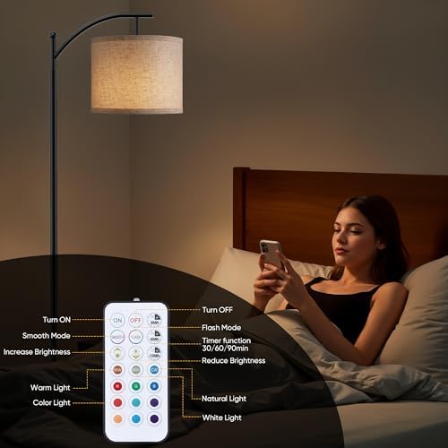 Battery Operated Floor Lamp, RGB Dimmable Cordless Standing Lamp with Remote Control for Living Room, Tall Floor Lamp