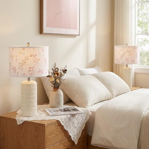 PoKat 23'' Table Lamp with Flower Lampshade for Night Stands, Birthday Gifts for Women Mom, House Warming Gifts New