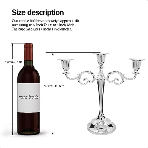 3-Arm Metal Candelabra Candle Holder Table Centerpiece, Silver