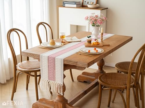 FEXIA Boho Table Runner for Home Decor 12x72 Pink Fall Farmhouse Decor