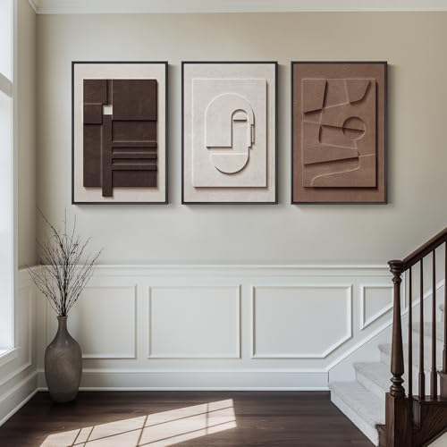 Large Framed 3D Wall Art for Living Room, Brown Abstract Art Wall Decor