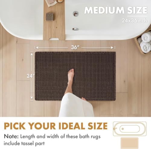 MIULEE Set of 2 Waffle Bathroom Rugs Boho Bath Mat Chocolate 24x36 Inch