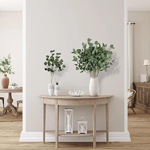 Sggvecsy 6 Pcs Eucalyptus Leaves Artificial Eucalyptus Stems Long Silver Dollar Leaves Faux Leaf Branches Fake Silk Eucalyptus for Spring Summer Home Festival Thanksgiving Christmas Decor (Green)