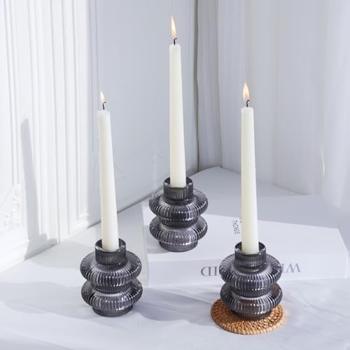 VOHO Smoky Grey Taper Candle Holders Set of 6, Candle Sticks Holder Decor