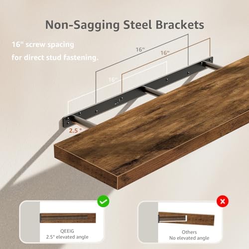 QEEIG Long Floating Shelves for Wall (Brown, Set of 2, 35.4")