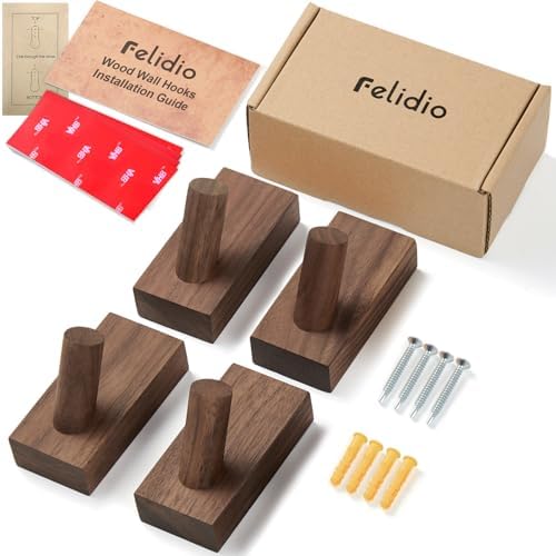 Natural Wooden Wall Hooks / Black Walnut / Set of 4
