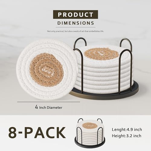 Lazebox Coasters Set of 8 for Drinks, 4 Inch Large Coasters for Coffee Table, Tabletop Protection for Hot & Cold