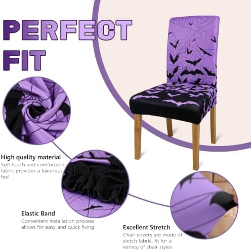 Halloween Bats Chair Covers Set of 6 for Dining Home Party Decor