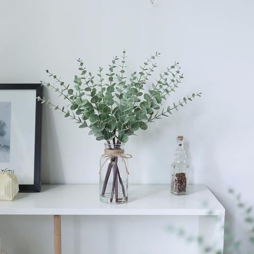 17.5" Artificial Eucalyptus Stems in Glass Vase / White