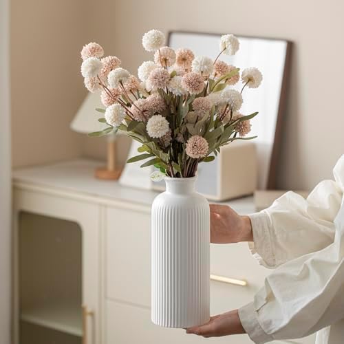 Large Modern Ceramic Vase Set / Large Matte Glaze White / 10 Inch