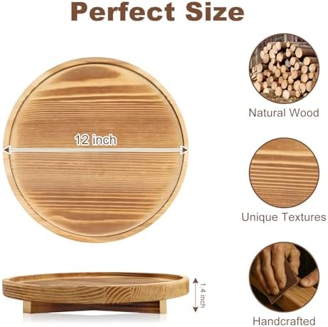 12“ Large Round Wooden Tray for Bathroom Counter Kitchen Decor Lazy Susan