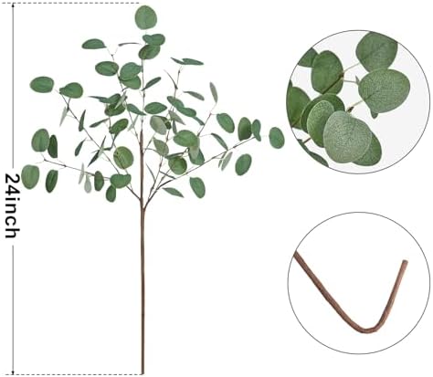 Artificial Eucalyptus Stems 24'' Fake Plants Greenery for Vase / Green Eucalyptus / Set of 5