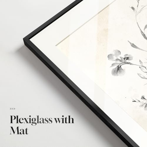 Mat for Farmhouse / 11" W x 14" H x / Black Floral - Black Framed / Set of 6