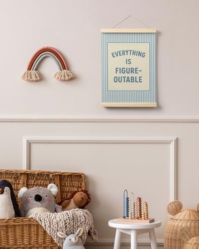 FGFK Preppy Blue Everything Is Figureoutable Inspirational Wall Art Poster Hanger Frame, Trendy Blue Striped Positive