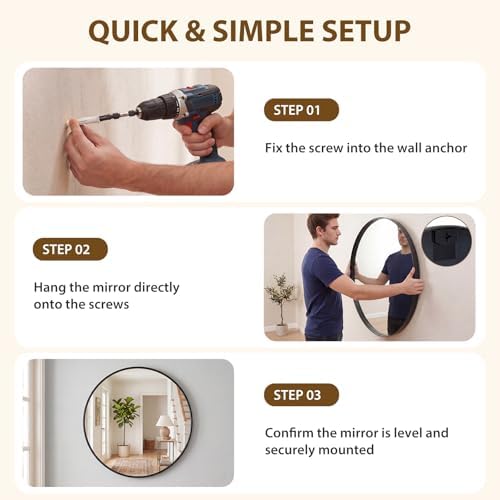Bathroom Round Mirrors for Over Sink, 20 Inch Wall Circle Mirror with Matte Metal Frame, Modern Wall Mount Vanity