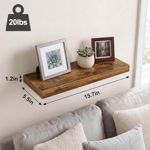 Fixwal Floating Wall Shelves for Decor (Rustic Brown, Set of 6, 15.7 Inch)