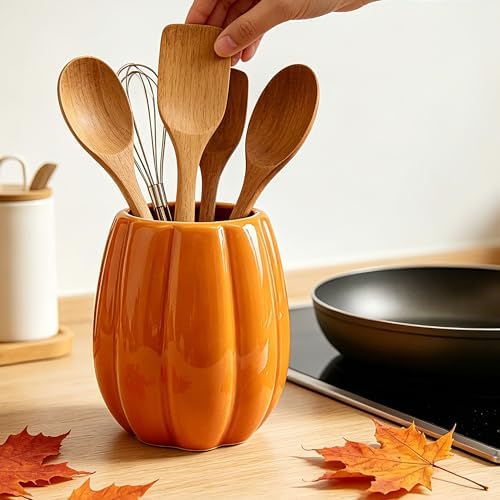 pinata Fall Kitchen Decor, Ceramic Fall Pumpkin Utensil Holder