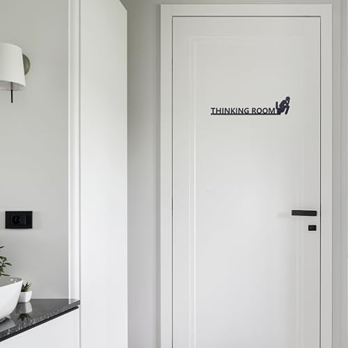 Thinking Room Funny Bathroom Door Sign & Funny Wall Art - Metal Rust-Resistant Decor with Humorous Quotes | Black Matte Bathroom Signs for Restroom | 13.8''x3.2'' Unique Toilet Door Topper Decor