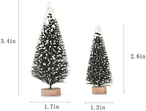 30 Pcs Mini Christmas Trees DIY Xmas Bottle Brush Trees Miniature Sisal Snow Frost Fir Small Artificial Trees Tabletop Trees with Wooden Bases Micro Scenery Landscape Trees for Christmas Party Decor