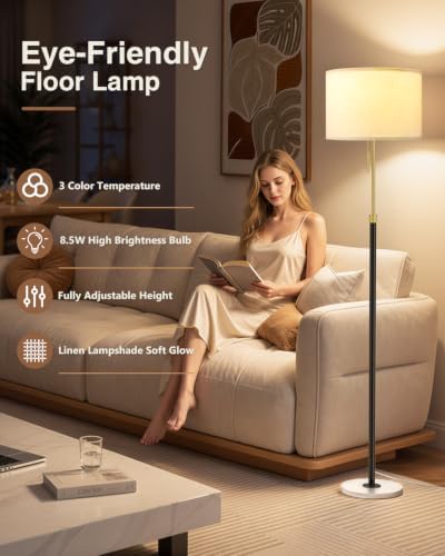 Ambimall Height Adjustable Modern Floor Lamp, Black & White