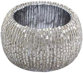 Lightnpro Beaded Napkin Ring Set of 12 - Elegant Decorative Napkin Holder for Dining Table Decor, Weddings, Banquets, Birthday Parties, Thanksgiving, Special Occasion, Holiday & Everyday Use - Silver