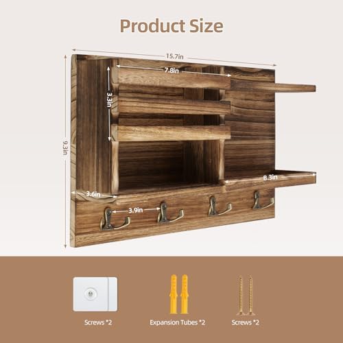 Solid Wood Key and Mail Organizer / Burnt Brown