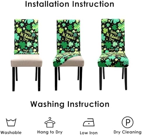 St Patricks Day Chair Covers Set of 4,Lucky Shamrock Chairs Slipcover for Dining Room, Removable Washable Breathable Cover in the Kitchen Restaurant Holiday Decor