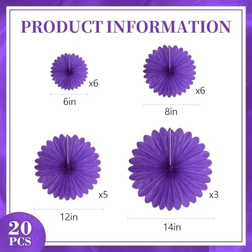 20 Pcs Deep Purple Hanging Paper Fan, Hanging Honeycomb Round Paper Fans for Weddings, Birthdays, Easter, Baby Showers, Classroom, Events Ceiling Party Supplies Decorations