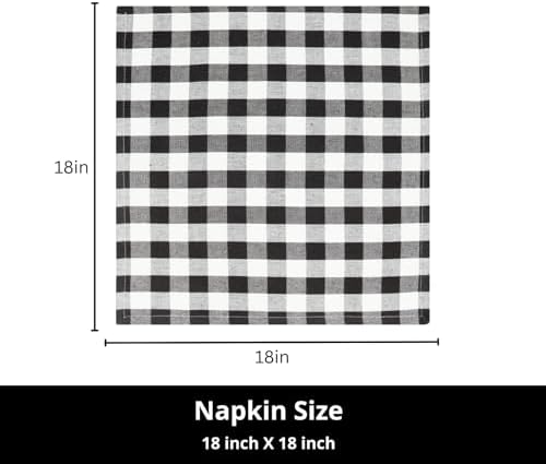 PurpleEssences Plaid Napkins 18x18 Buffalo Plaid - Black & White