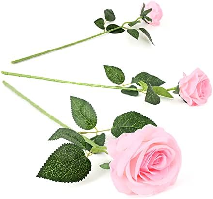 Laelfe 12 PCS Artificial Flowers Roses Fake Silk Flowers Long Stem Artificial Roses for Home Wedding Decorations
