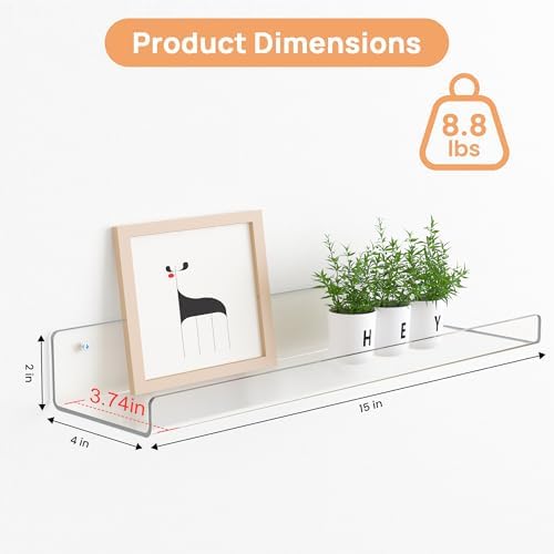upsimples 15" x 4" Acrylic Shelves for Wall Storage and Organizer, 6 Pcs