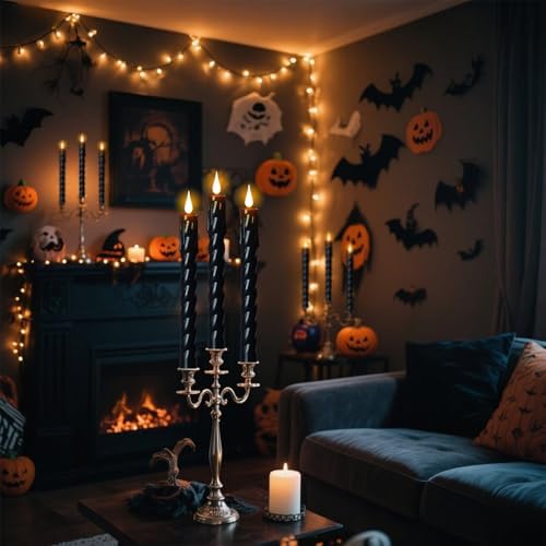 Black Flameless Taper Candles Battery Operated with Remote Timer