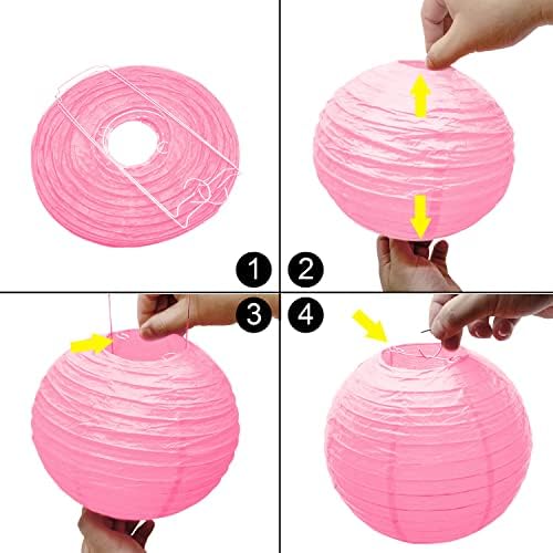 12 Pcs Pink Party Paper Lanterns Romantic Decorations Rose Red and Pink Round Chinese Paper Lanterns for Wedding Birthday Party Valentines Day Engagement Baby Showers Decoration