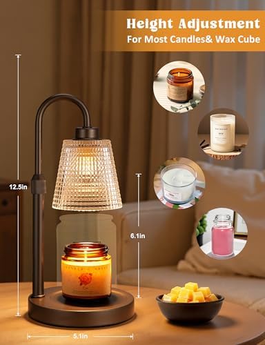 Brown Candle Warmer Lamp with Timer, Dimmable Candle Warmer for Jar Candles, Height Adjustable Wax Melts Warmer