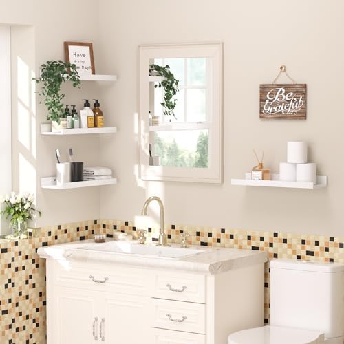 upsimples Floating Shelves for Wall Decor and Storage, White, 6Pcs 15.7''